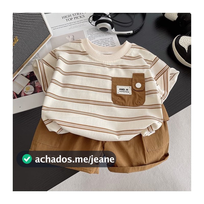 Conjunto De Roupas De Verão Para Bebês Meninos , Camiseta Listrada De Manga Curta + Shorts Casuais , De 2 Peças