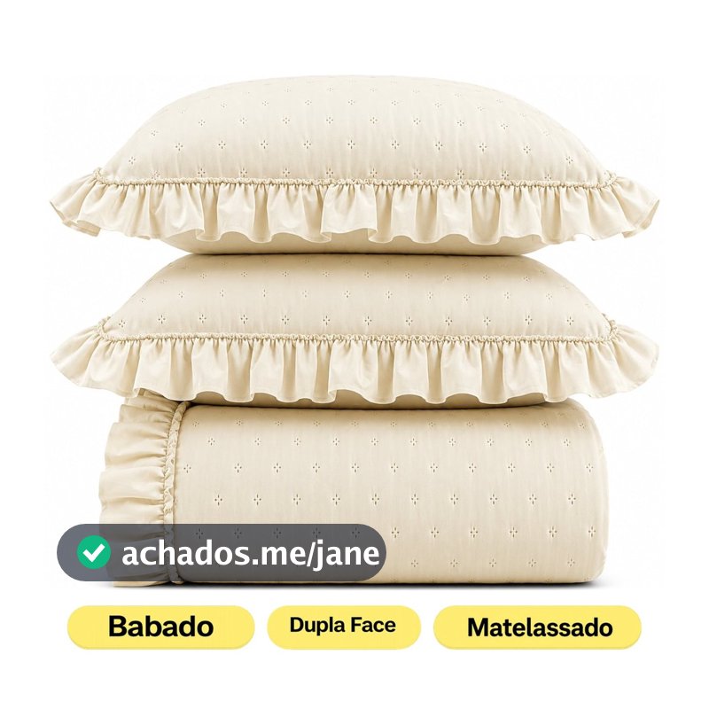 Colcha Cobre Leito Bella com Babado Matelassado Cores Lisas com Porta Travesseiro EDDI Casa