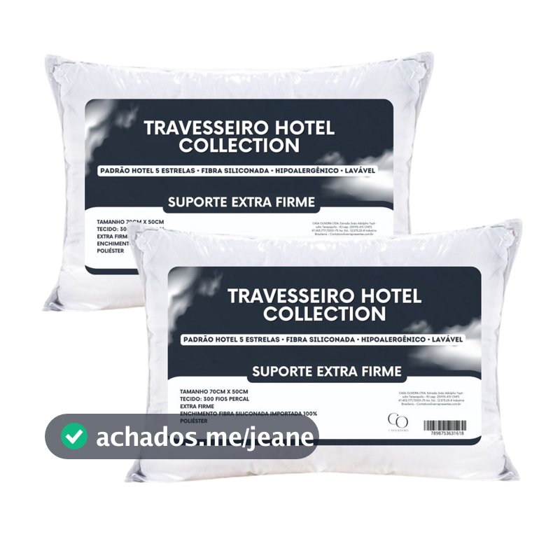 Kit 2 Travesseiro Extra Firme Hotel Collection Padrão Hotel Antialérgico Fibra Siliconada Premium