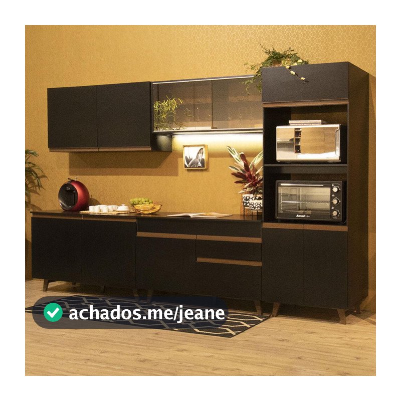 Cozinha Completa Madesa Reims XC310001 com Armário e Balcão - Preto