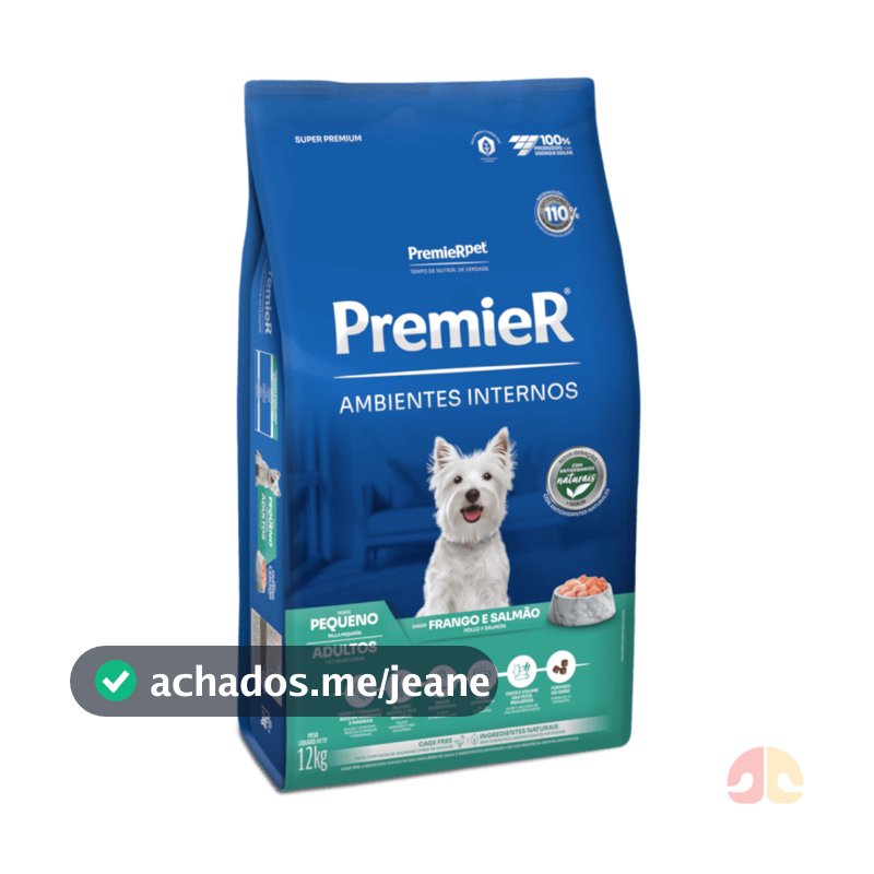 Ração PremieR Ambientes Internos para Cãess adultos de raças pequenas frango e salmão 12,0kg