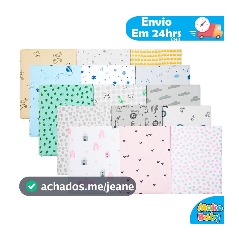 Kit 3 Cueiro Bebe Estampado e Flanelado 50cm x 80cm 100% Algodão Compose Enxoval