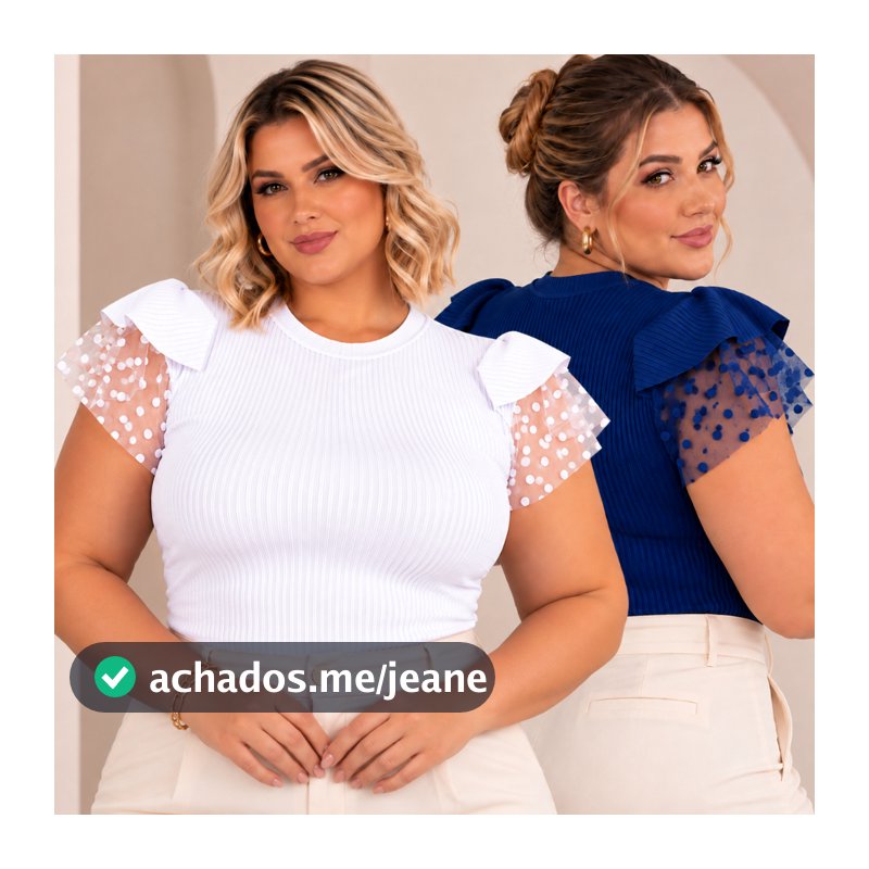 Blusa Feminina Canelada Luxo Com Renda Curve Plus Size Manga Curta