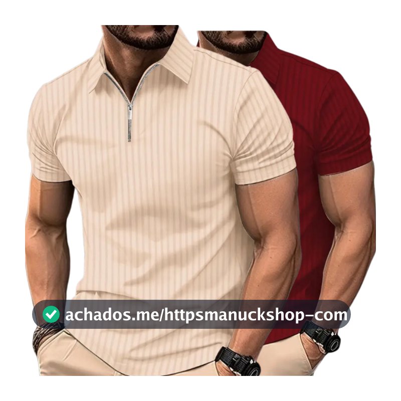 Kit 2 camisas Camiseta Polo Manga Curta Com Ziper Masculina Malha Canelada