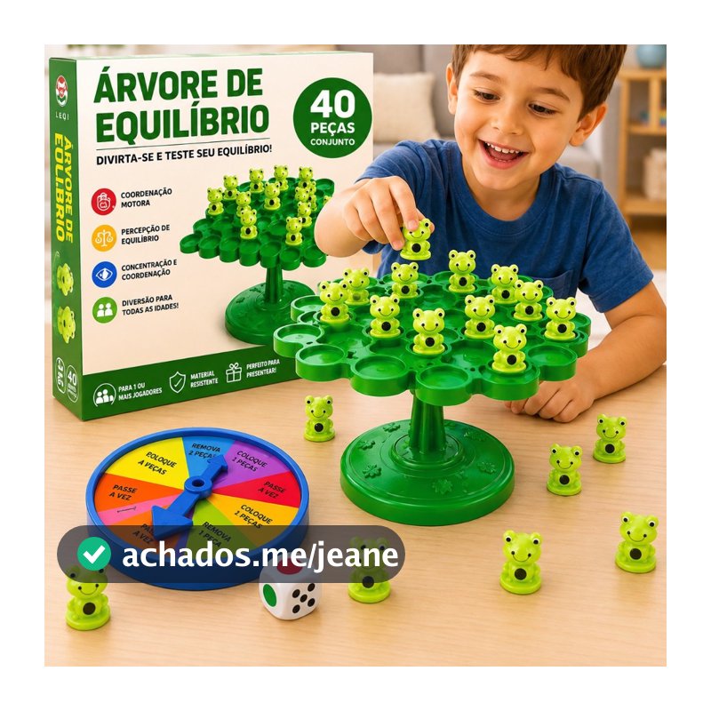 Jogo Equilíbrio de Sapos 40 Peças com Roleta Brinquedo Educativo Infantil Coordenação Motora