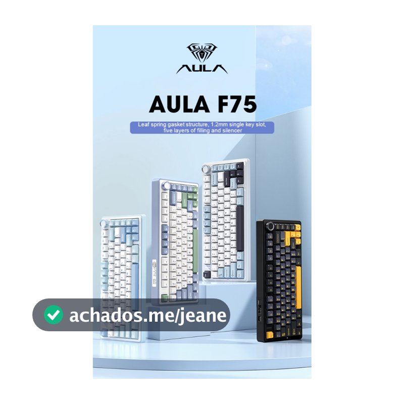 Teclado Gamer Aula F75 Bluetooth 2.4g Sem Fio Com Fio Modo Três Mecânico Para Pc ANSI E ABNT2