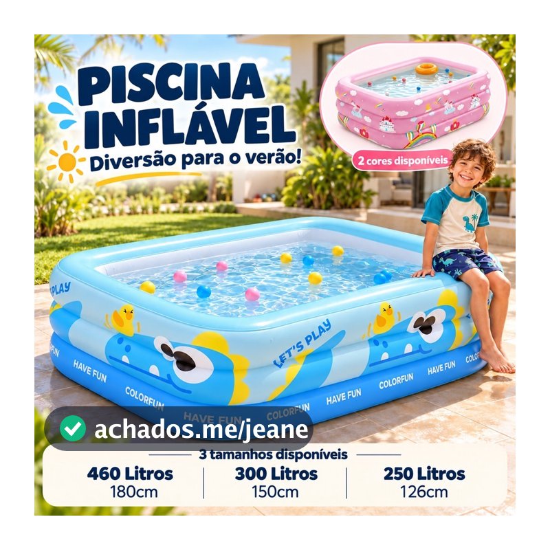 🔥Piscina Inflável Retangular Infantil 3 Anéis |460/300/250 Litros |180/150/126cm