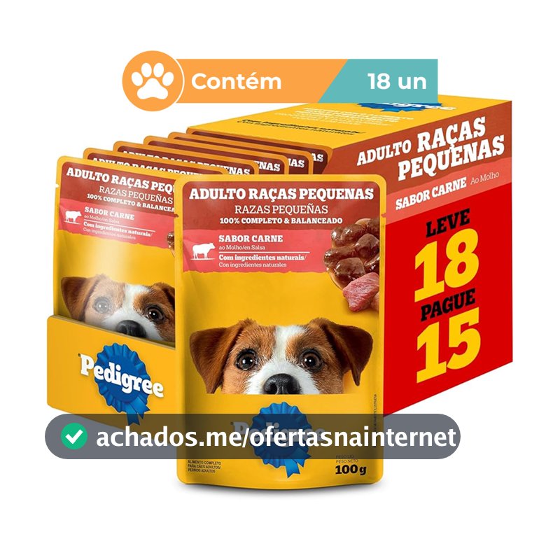 Ração Úmida Pedigree Carne Cães Raça Pequena 18x100g