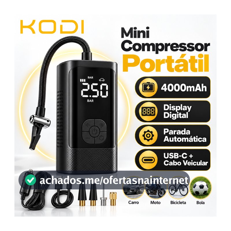 Compressor de Ar Portátil M6 Inflador Digital para Pneus Carro Moto Bike Compacto e Prático