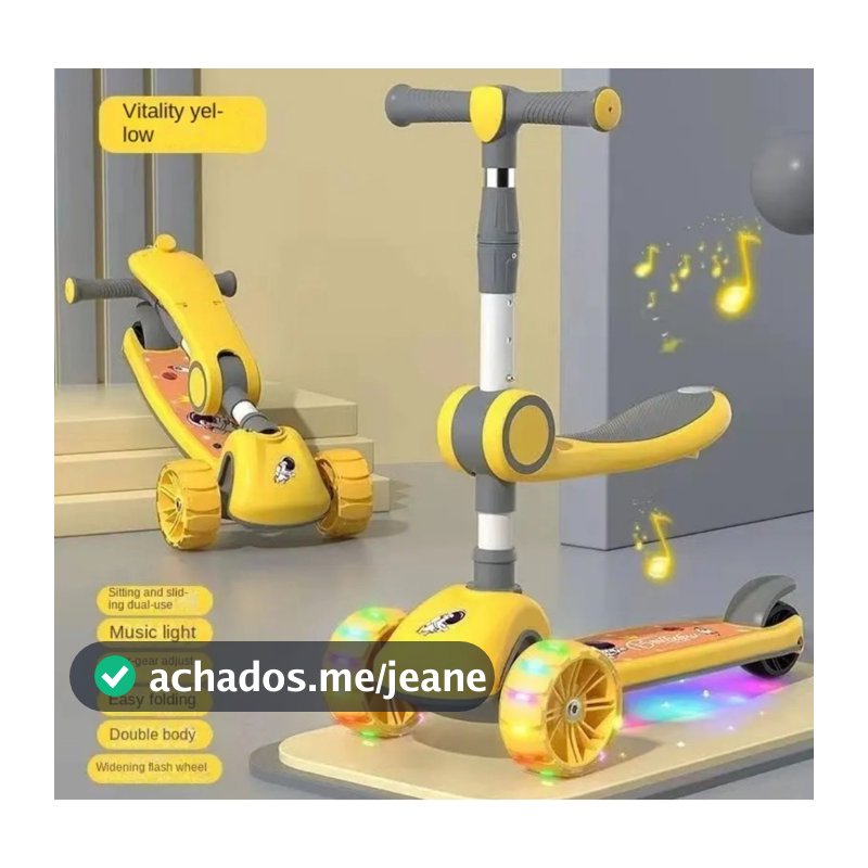 Patinete Scooter Triciclo Infantil Dobrável 3 Em 1 Com Luzes E Som
