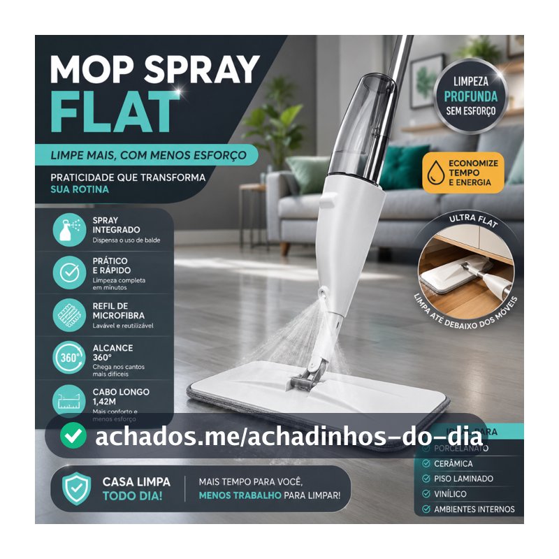 Mop Spray Cabo Longo 1,45m com Reservatório e Refil Microfibra Rodo Mágico Esfregão para Limpeza -CH