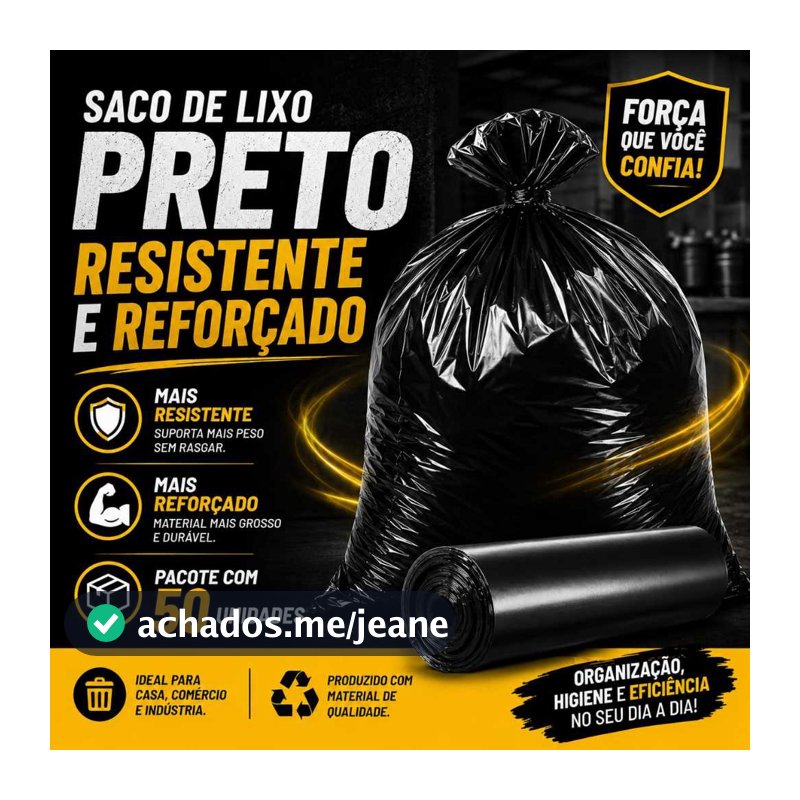 Saco de Lixo Preto Reforçado Resistente Pacote 20L 40L 60L 100L Pacote com 50 ou 10 unidades