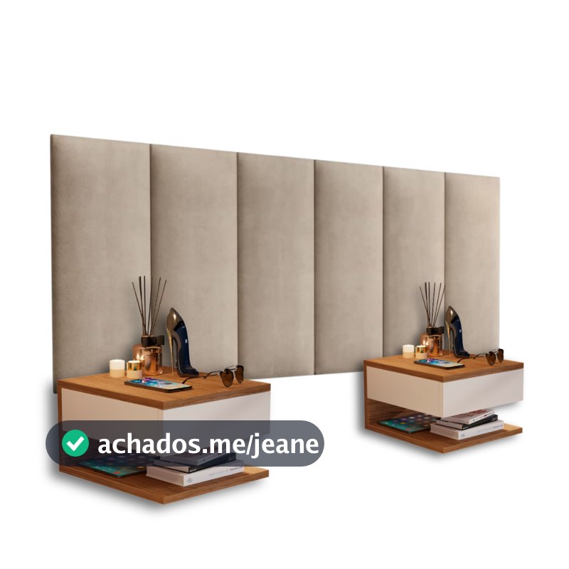 Conjunto 2 Mesas e Cabeceira Suede Mesa Suspensa com Gaveta Corrediças Metálicas Decor