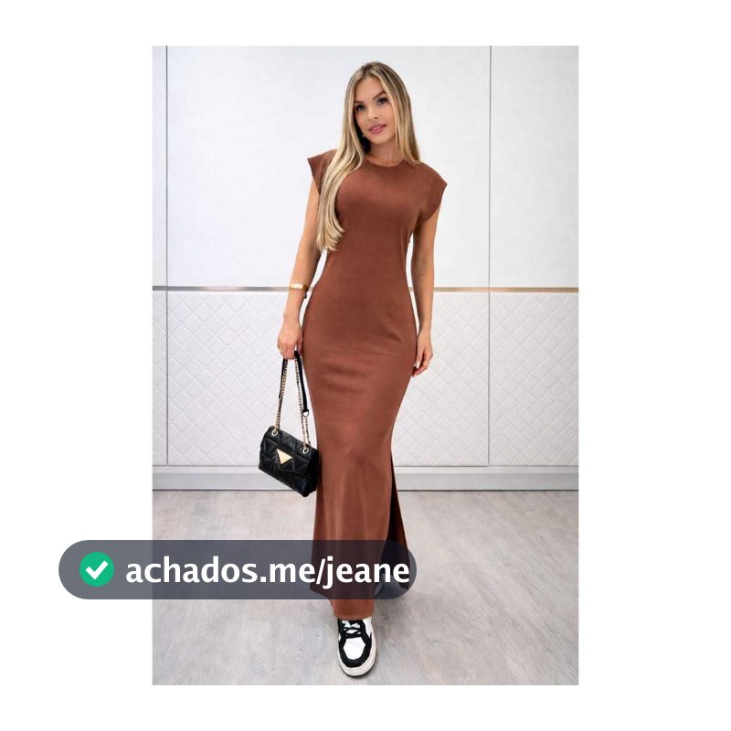 Canelado Riibaninha Vestido longo casual basico feminino ribana canelada manga muscle moda gringa preto marrom