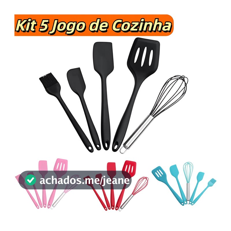 Conjunto Culinário de Silicone 5 Peças com Pincel, Espátulas e Batedor de Ovos