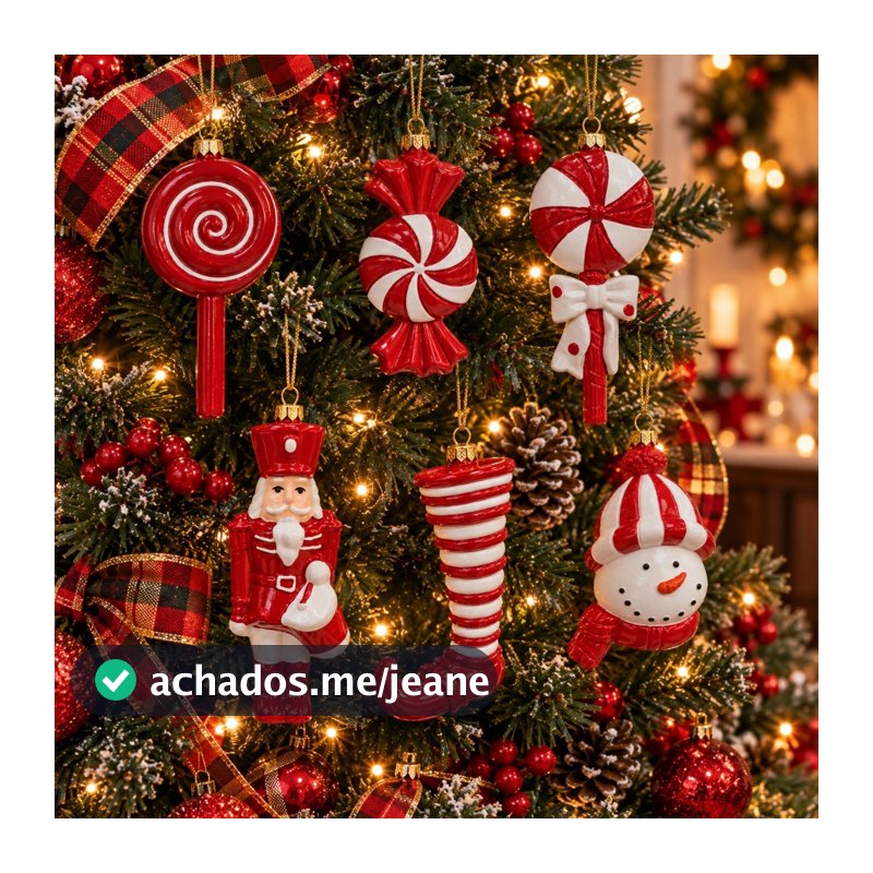 Enfeite Pendente Árvore de Natal de Plástico Doces Bala Pirulito Bengala Boneco Decoração Natalina