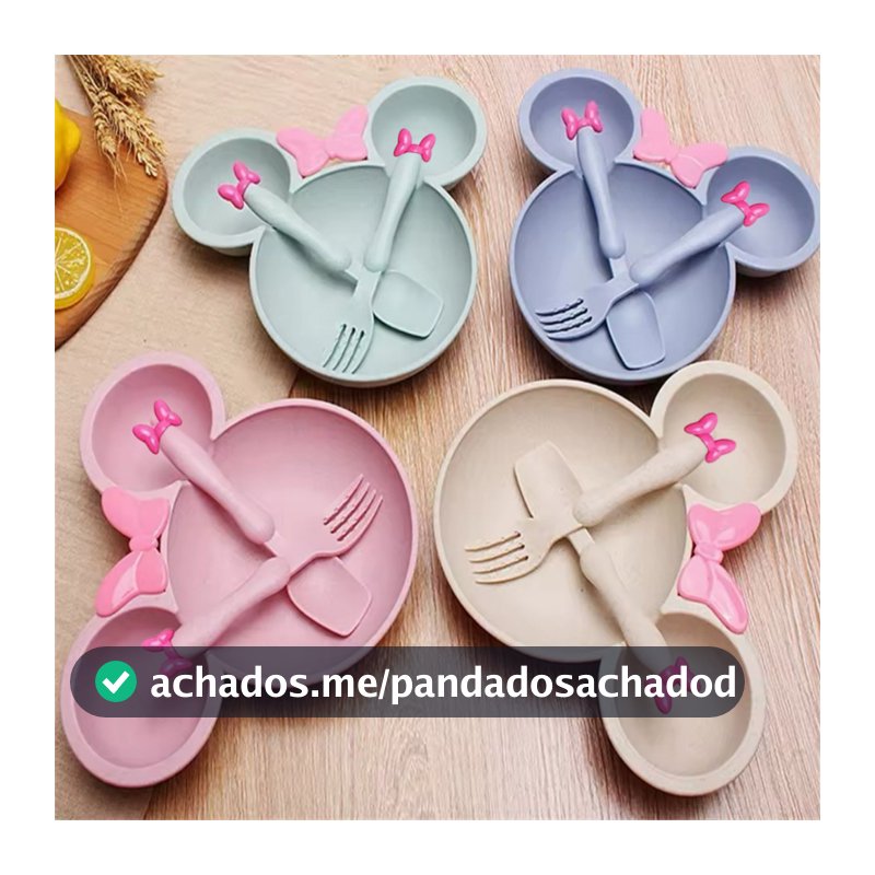 Prato Minnie Mickey com 3 Divisórias Infantil Com talheres Colorido Alimentação Criança Disney fofo