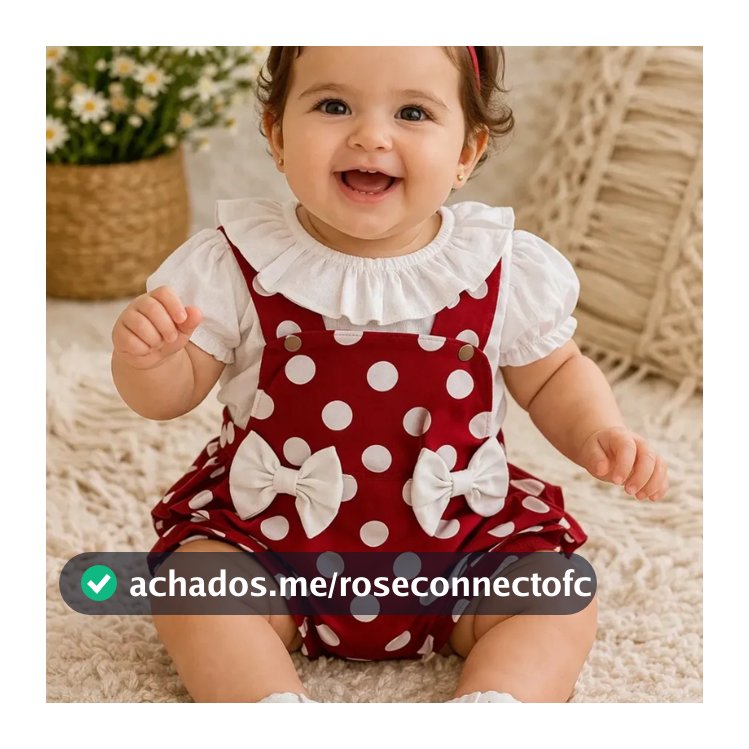 Conjunto Jardineira Verão Bebê Menina Poá com Laços e Babados