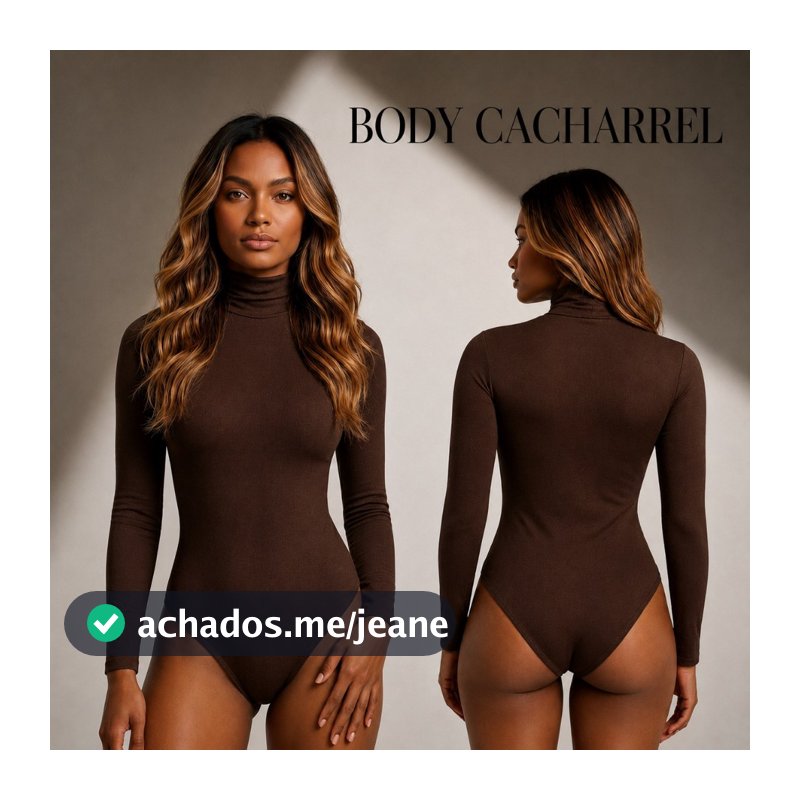 Body Feminino Segunda Pele Gola Alta Manga Longa com Forro no Busto Casual Dia a Dia