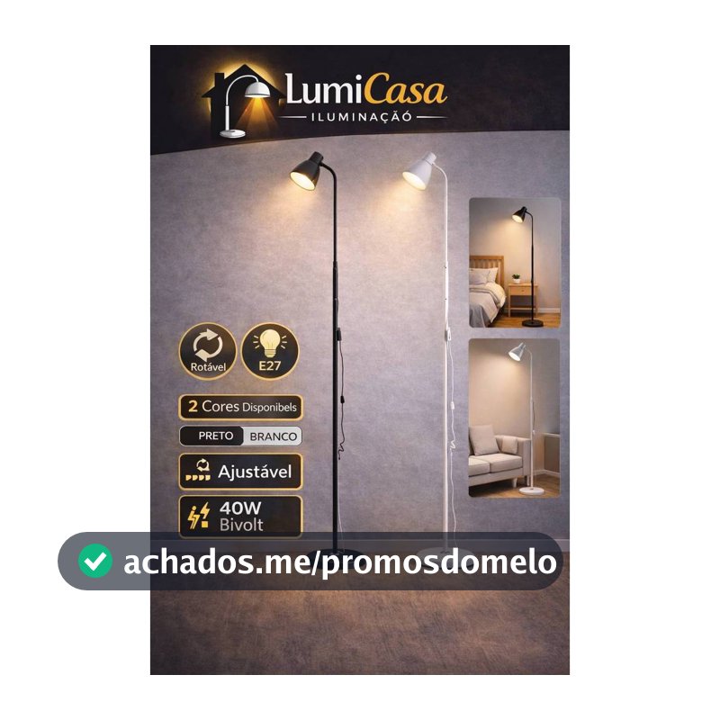 Luminária de Piso Ajustável E27 40W Bivolt Abajur de Chão Moderno para Sala Quarto Leitura Luz LED Decorativa