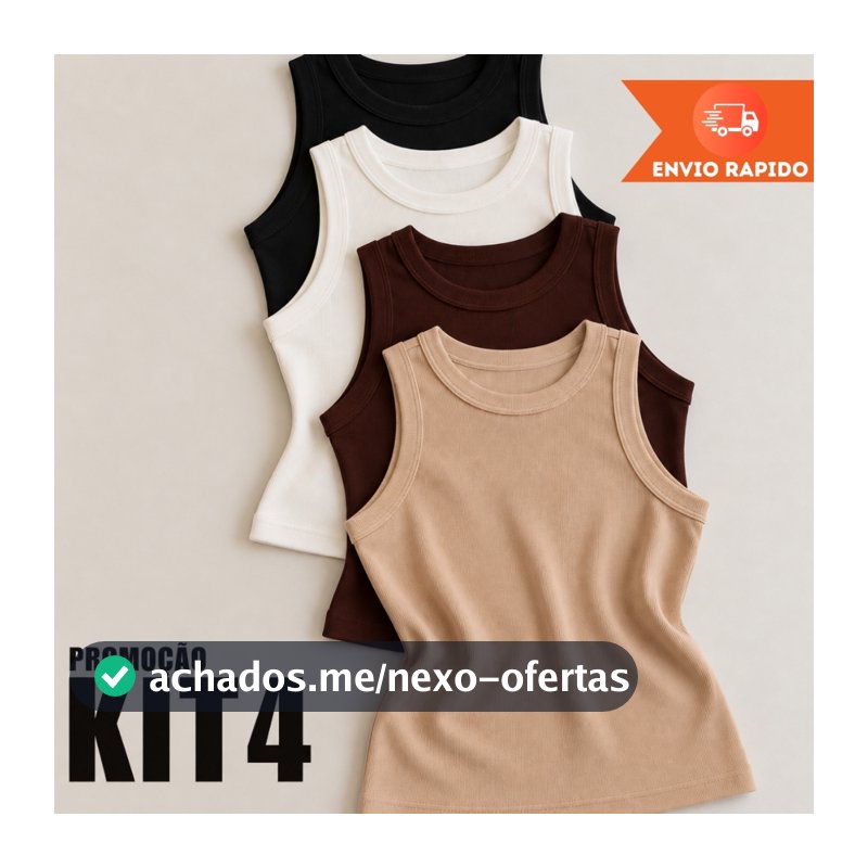 KIT 4 Regata Feminina Ribana Básicas Estilosa Alça Grossa Casual Canelada Baby Tee Moda Verão