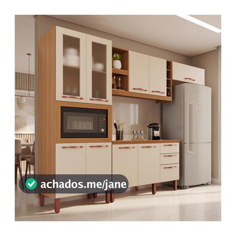 Cozinha Completa Modulada Milão 100% MDF com Balcão 9 Portas 3 Gavetas e Adega