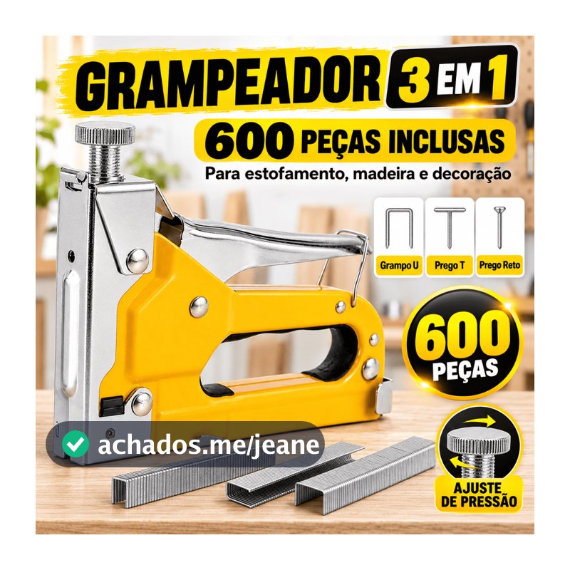 Grampeador Tapeceiro de Cromado em aço inoxidável + 600 Grampos Ferramentas Profissional