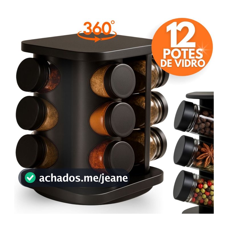 Porta Temperos Profissional Giratório 12 6 Potes Vidro OFERTA Tampa Dosadora Organizador Condimentos