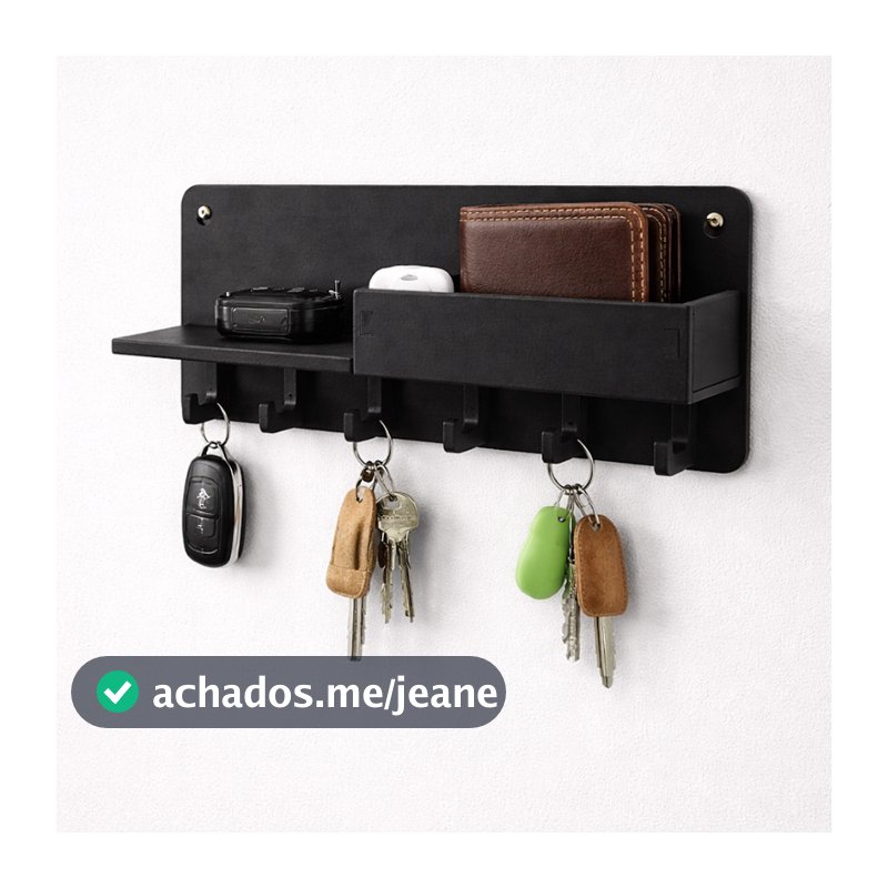 Porta Chaves Organizador Parede Decorativo Preto Moderno Ganchos Decoração