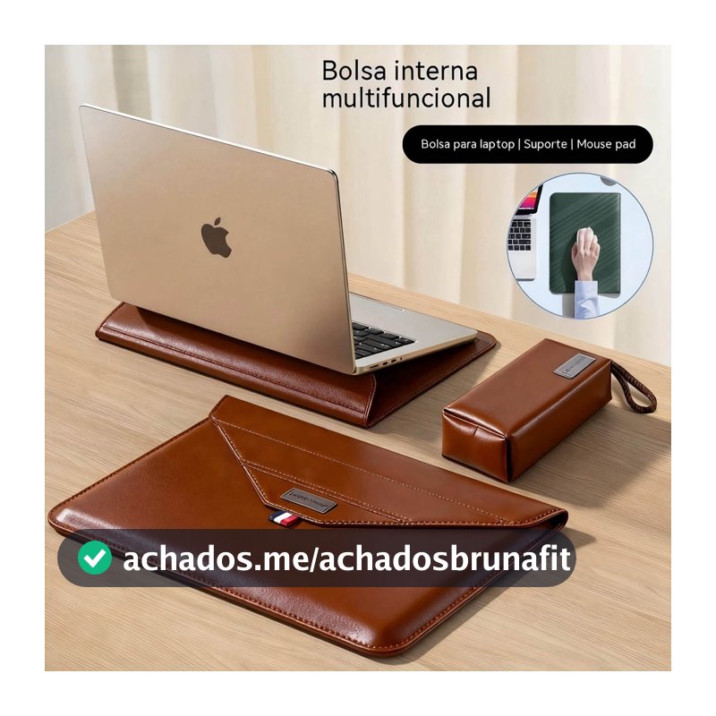 Mochila para notebook de alta qualidade, couro, 13 a 16 polegadas, com suporte e bolsa para carregador