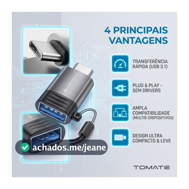 Adaptador OTG USB Tipo C Macho para USB A Fêmea Conversor USB-C para Pendrive Teclado Mouse Celular Tablet Android