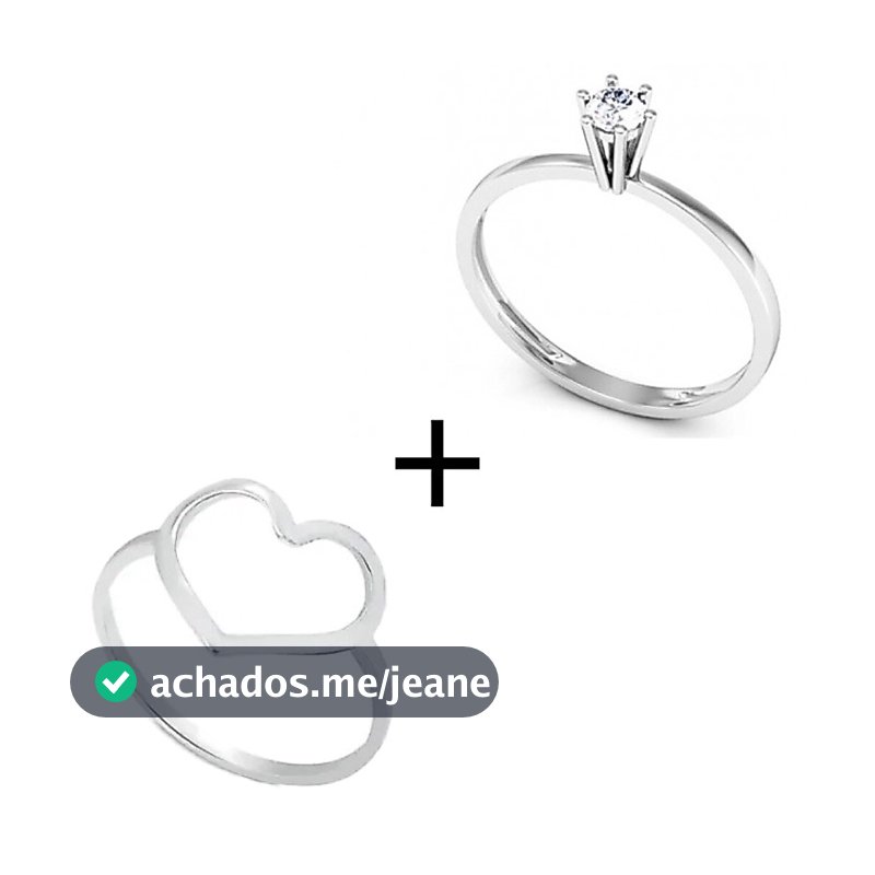 Kit Anéis De Prata 925 Legítima Solitário + Coração Vazado Delicado Feminino