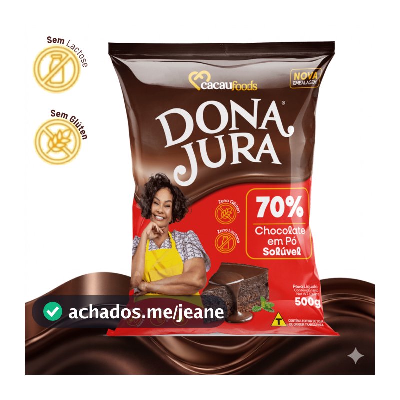 Chocolate em Pó 70% | 500 gramas Dona Jura. Qualidade linha premium mais cor e mais sabor|.