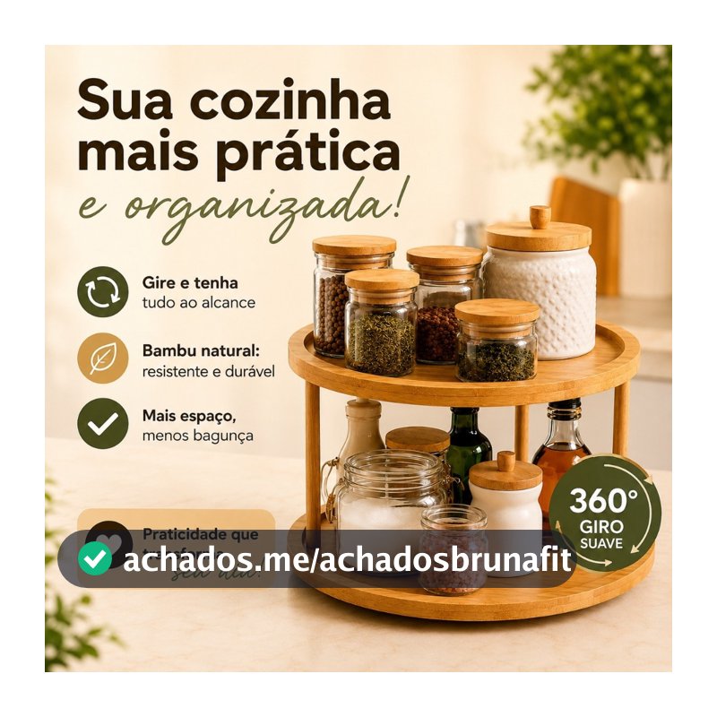 Organizador Giratório 2 Andares de Bambu Porta Tempero Cozinha Banheiro ENVIO IMEDIATO