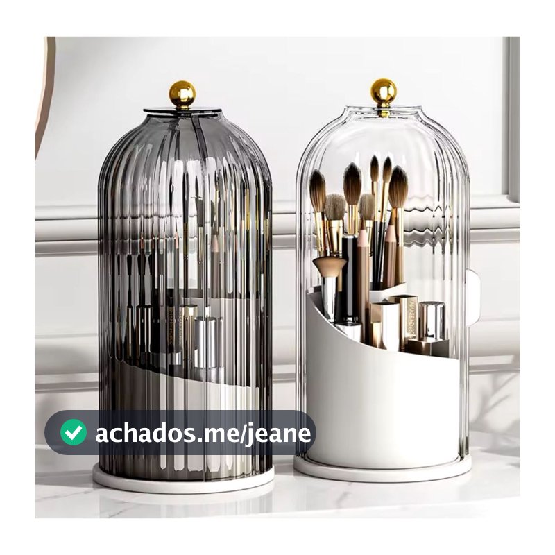 Organizador Porta Pincel Maquigem Giratório 360º de Mesa Cosmético Com Tampa Acrílico Formato Gaiola