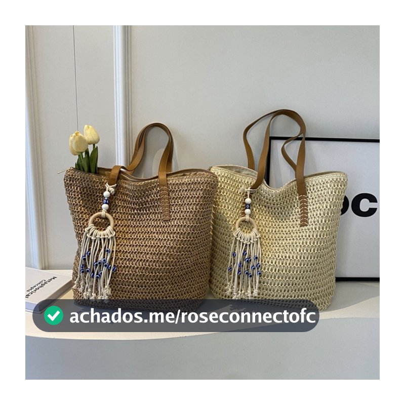Bolsa de palha grande e espaçosa, ideal para ir ao trabalho, viagens de verão e férias na praia.