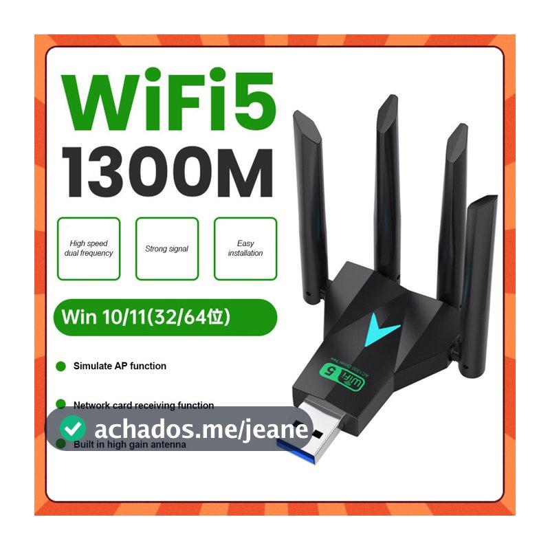 1300Mbps Adaptador USB Wifi 4 Antena 2.4GHz 5GHz Placa De Rede Driver Free Dual Band Para PC Laptop