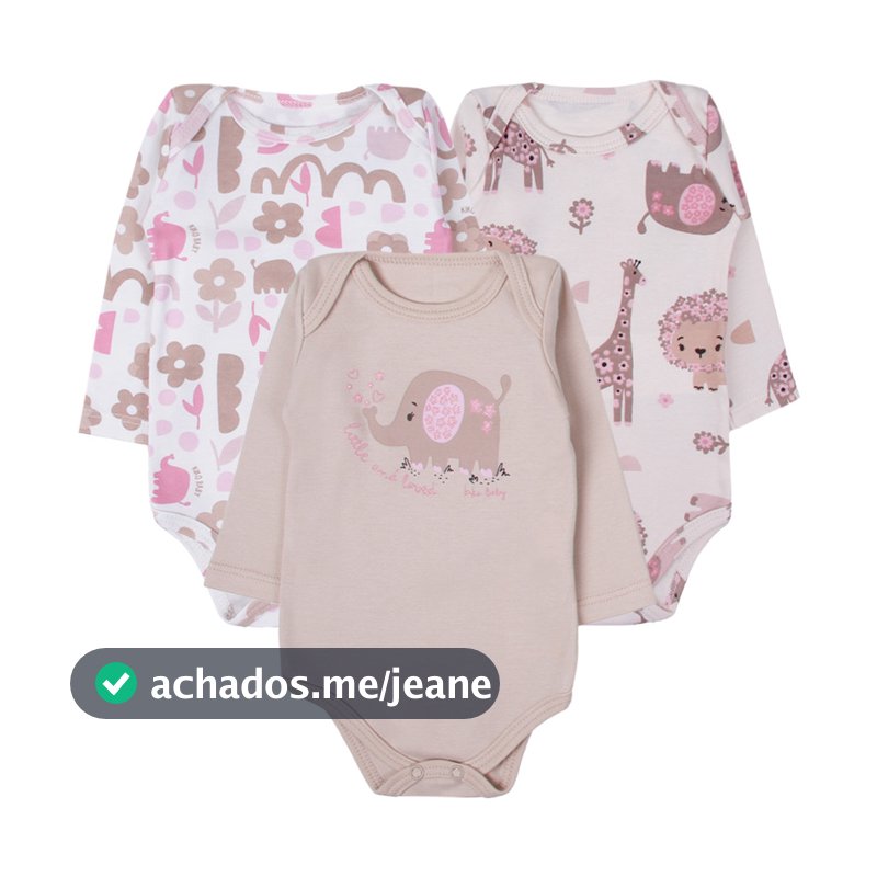 Kit Body Bebê Kiko Baby Manga Longa Estampa Safari 3 Peças