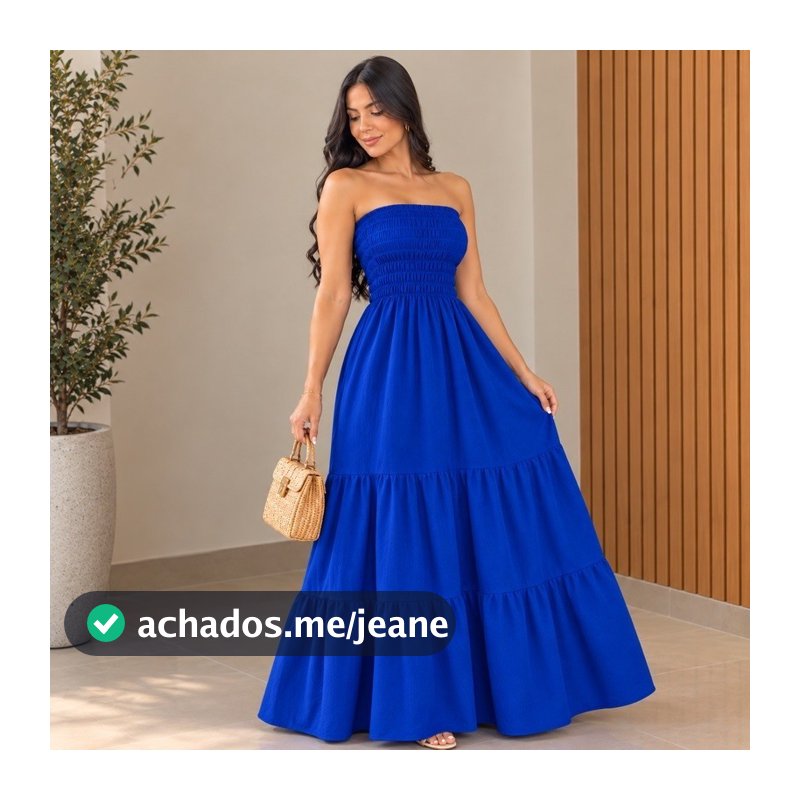 Vestido Feminino elegante tres maria Longo Lastex Tomara Que Caia  Liso (044 )