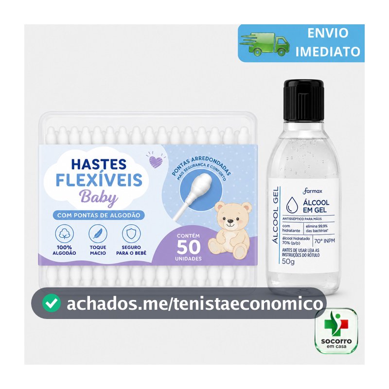 Kit Coto Umbilical Hastes Flexiveis Baby Limpeza Coto e Ouvidos com Segurança Cotonete Anti Germes