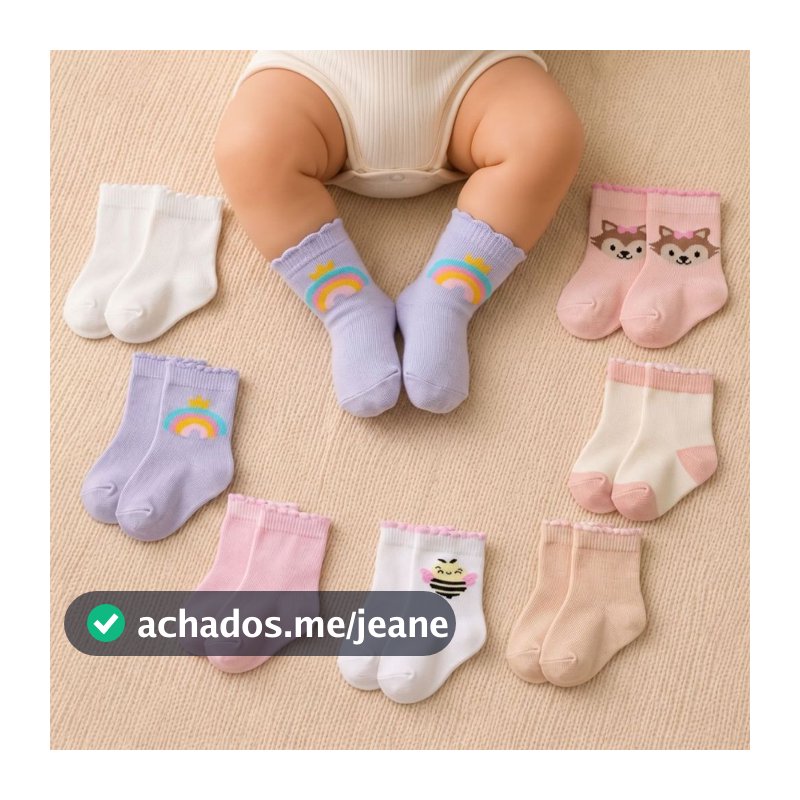 Meia Bebe Kit 7 Pares Meia Todo dia RN 13 ao 18 Infantil menino menina unissex