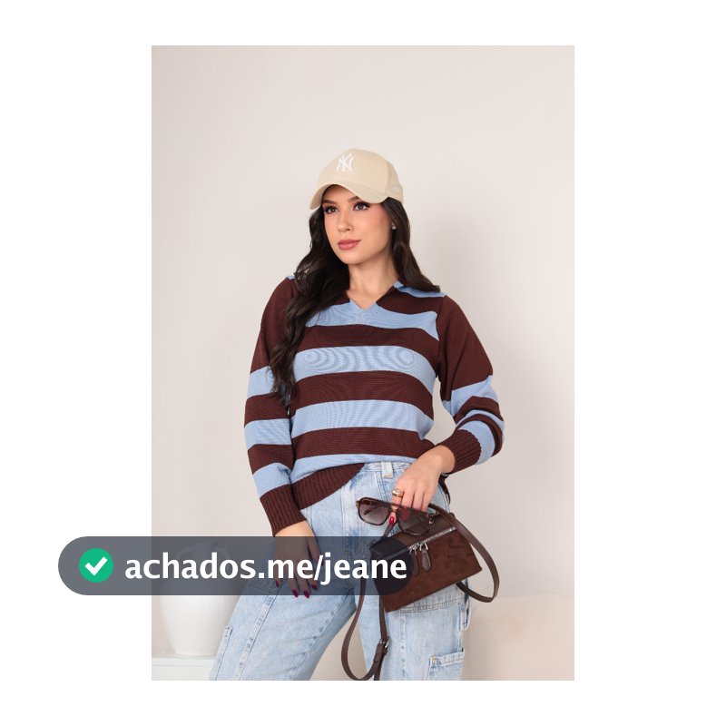 Blusa Feminina Listrada Gola Polo Tricot Modal Premium Estilosa Manga Longa Tendencia Outono Inverno 2026.