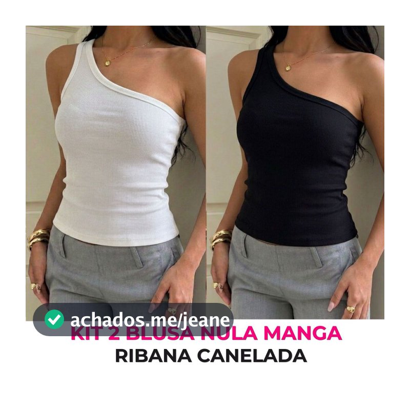Kit 2 Regatas Feminina Inspiração Zara Canelada em Algodão Ombro só Ribana Premium