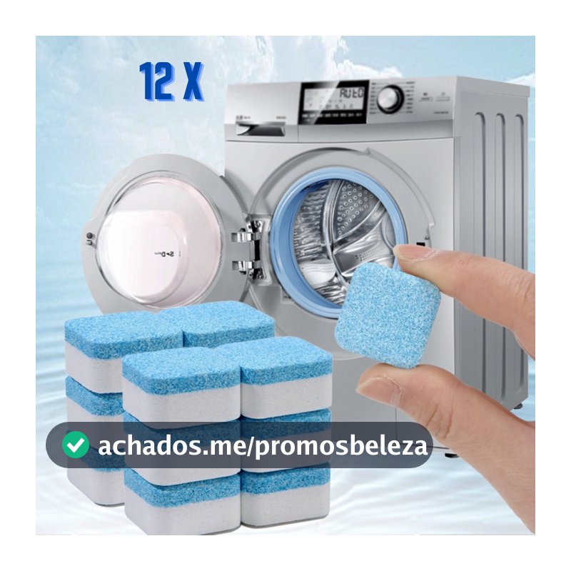 kit 12 Pastilhas para Limpeza de Máquinas de Lavar Roupas Efervescentes Multifuncional