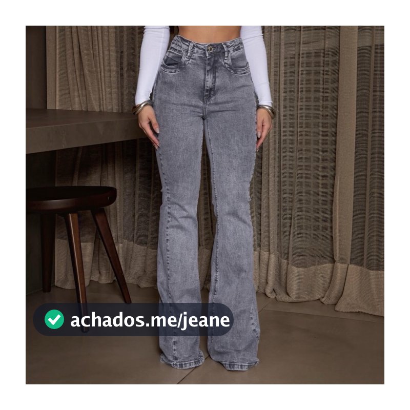 calça jeans flare grafite feminina super empina bumbum tendência
