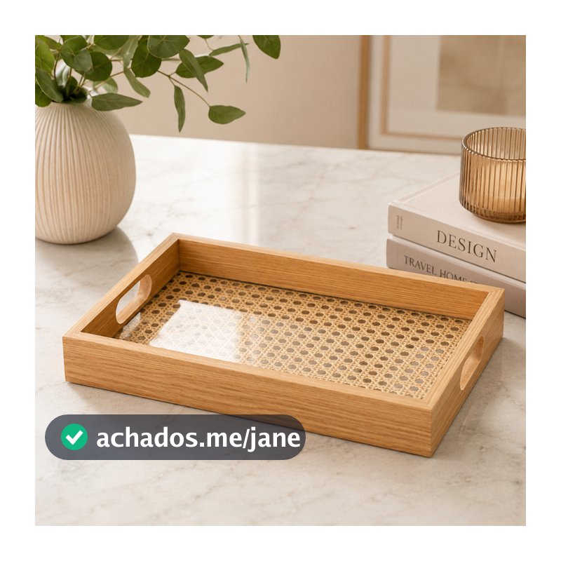 Bandeja Decorativa Retangular de MDF com Fundo Treliça 31,5x21,5cm - Lyor