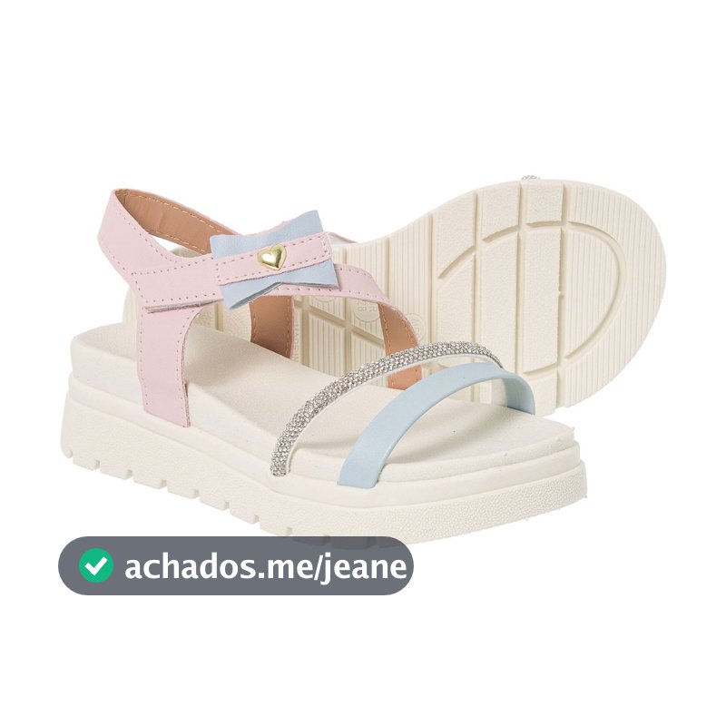Sandália Infantil Feminina com Tiras de Brilho – Laço com Coração e Confortavel Para Meninas