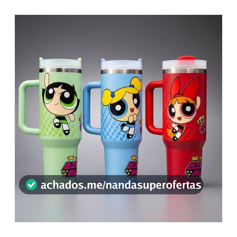 Garrafa Térmica Infantil 1200ml Meninas Super Poderosas Personalizado Com Nome |Alça| Canudo | inox |