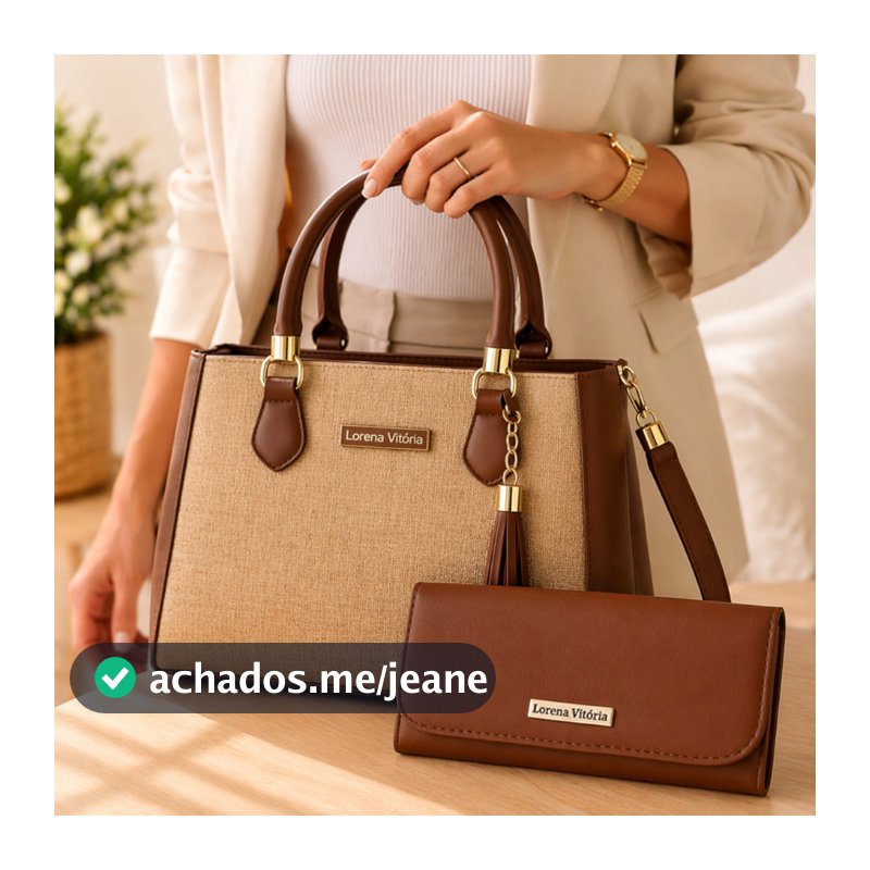Kit Bolsa Feminina Palha Lorena Vitória + Carteira Lisa Elegante Transversal Premium