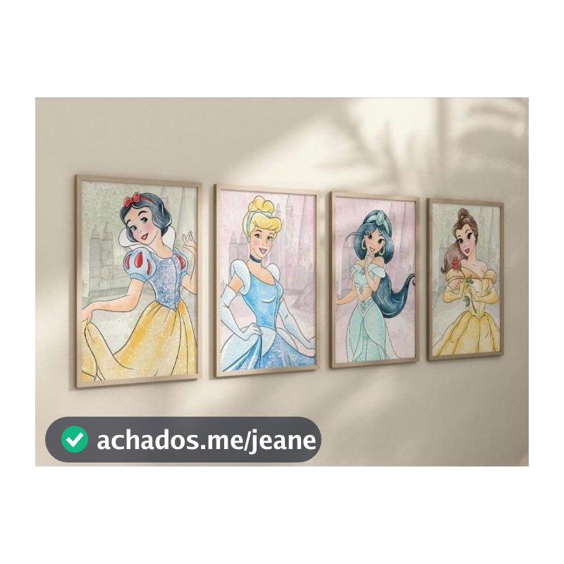 kit Quadros Decorativos Princesas Branca Neve Jasmin Cinderela Bela 30x20